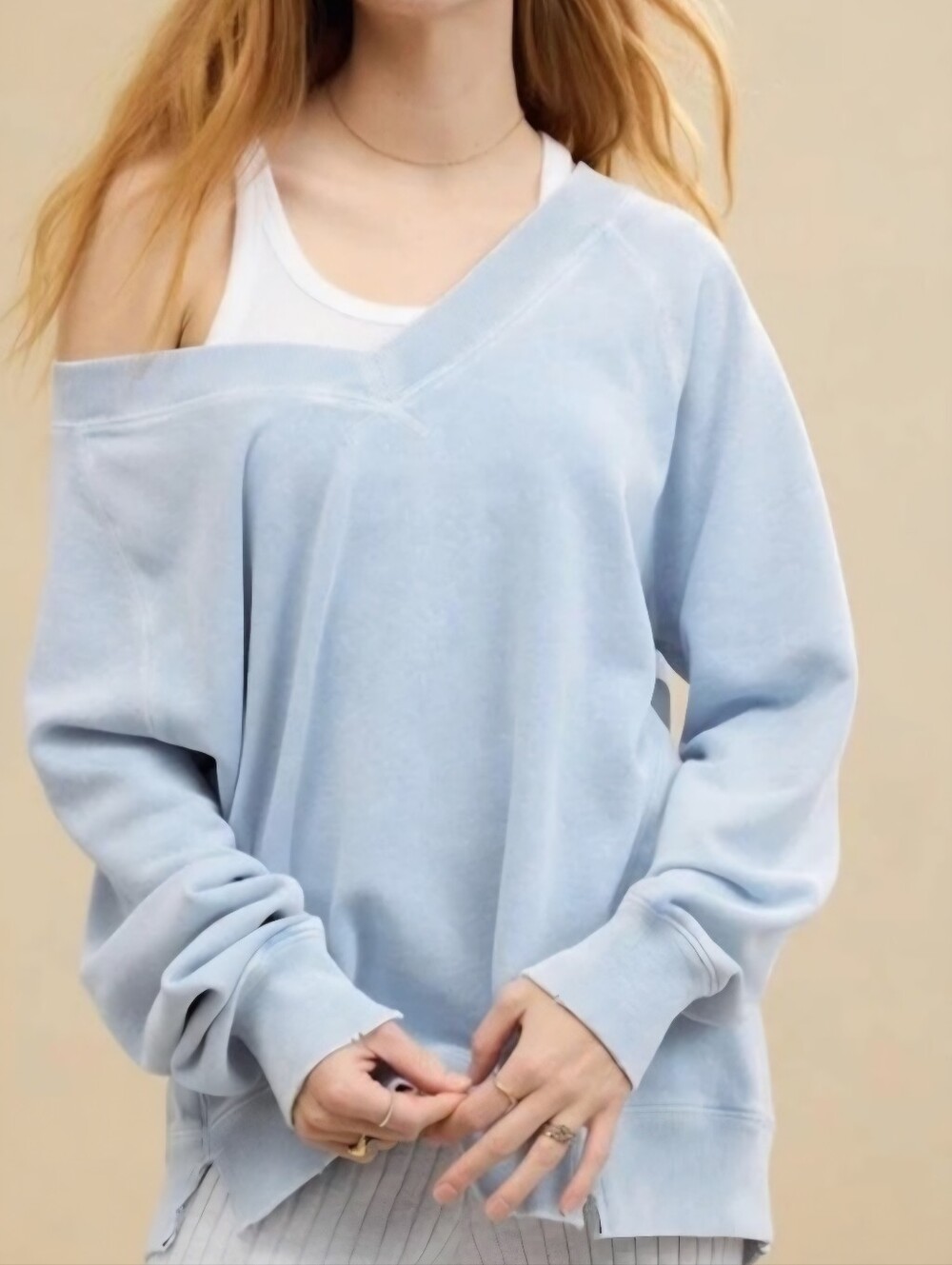 AERIE Downtime Blue Cloud Wash Textured Oversized Loungewear Sweatshirt Size XS‎